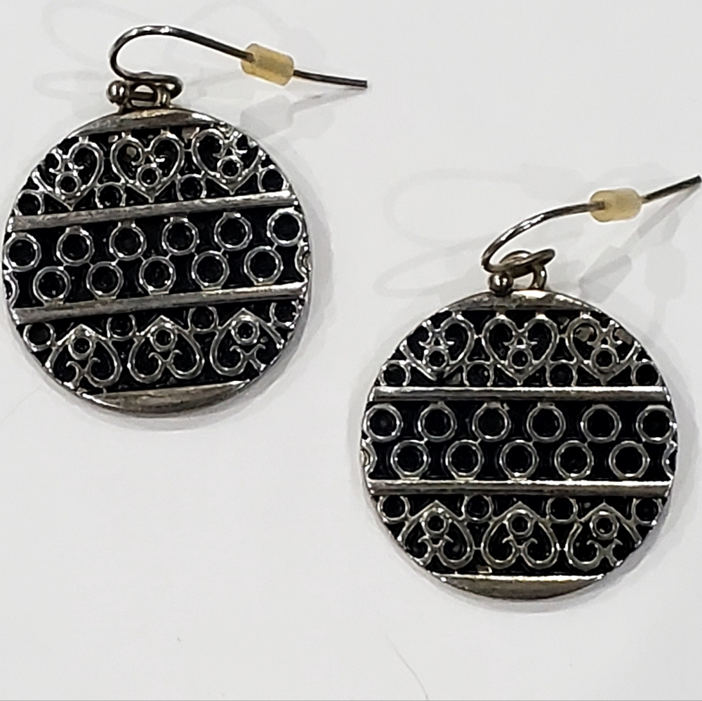 Silver Tone Open Work Filigree Dangle Drop Earrings